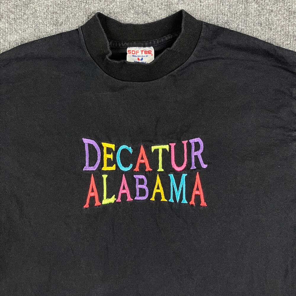 Sof Tee T-Shirt Mens Size L Black Vintage Decatur Alabama USA Tourist Graphic